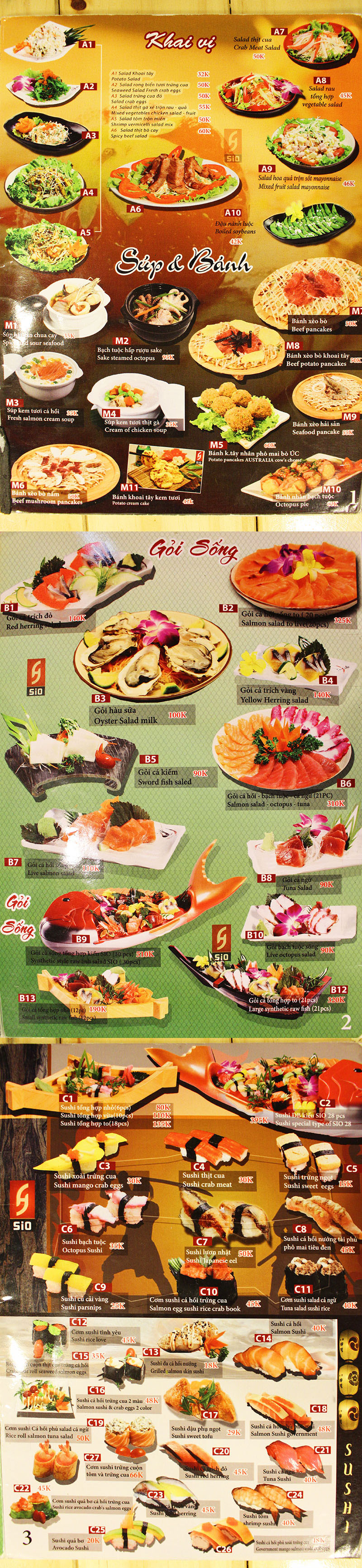 Menu Sio Sushi - Tống Duy Tân 1 